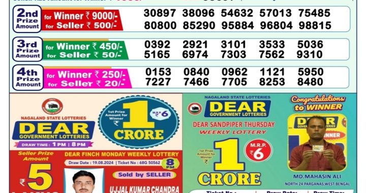 Lottery Sambad Old Result 1PM 24.08.24