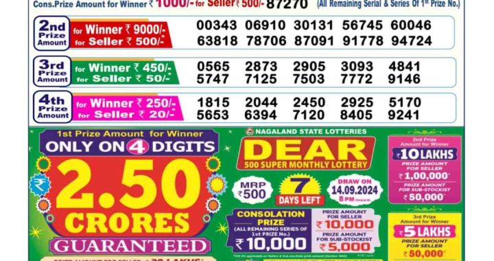 Lottery Sambad Old Result 6PM 13.09.24