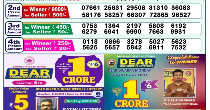 Lottery Sambad Old Result 1PM 7.09.24