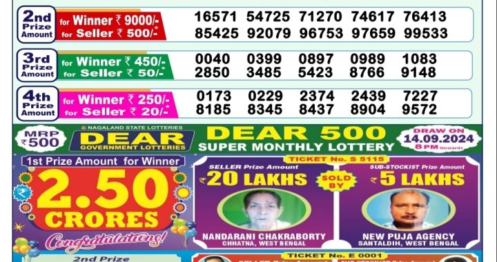 Lottery Sambad Old Result 1PM 15.09.24