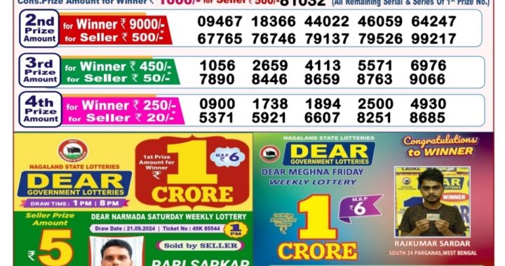 Lottery Sambad Old Result 8PM 27.09.24