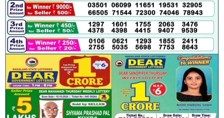 Lottery Sambad Old Result 1PM 17.10.24