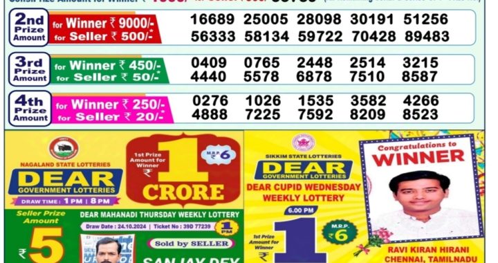 Lottery Sambad Old Result 1PM 31.10.24